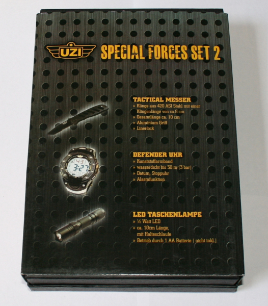 Set Uzi Special Forces bestehend aus Uhr, Messer und Lampe